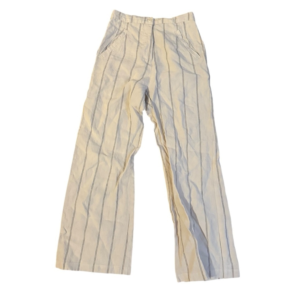 Reformation Mid Rise Stripe Beige Linen Pants Size 2